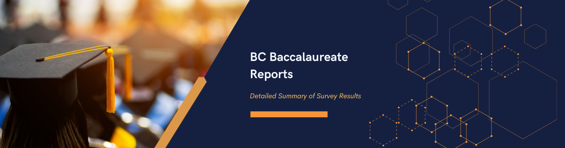 Banner text reads: BC Baccalaureate Reports... Detailed summary of Survey Results.